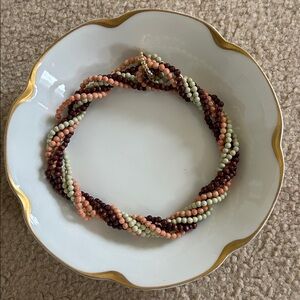 Multi-Row Salmon, Pale Green & Brown Beaded Twist Necklace